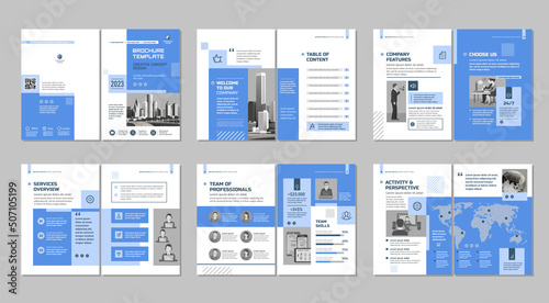 Brochure creative design. Multipurpose universal template, include cover, back and inside pages. Trendy minimalist flat geometric design. Vertical a4 format.