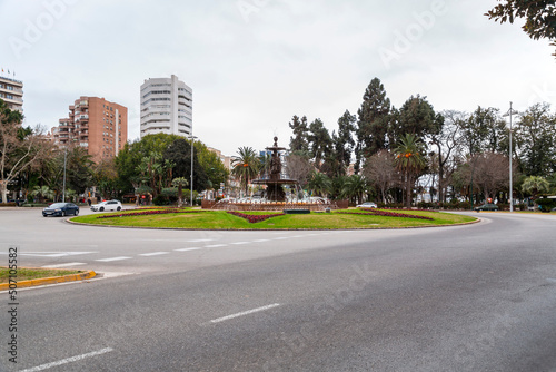 Roundabout with a circular fountain in Malaga, Spain © EnginKorkmaz