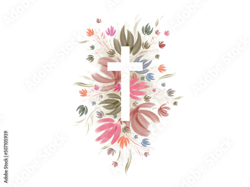 Vector Watercolor Easter cross clipart. Floral crosses illustration	

