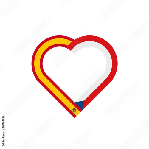 unity concept. heart ribbon icon of spain and czech republic flags. vector illustration isolated on white background