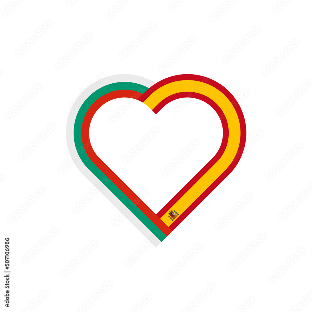 unity concept. heart ribbon icon of bulgaria and spain flags. vector illustration isolated on white background unity concept. heart ribbon icon of bulgaria and spain flags. vector illustration isolated on white background
