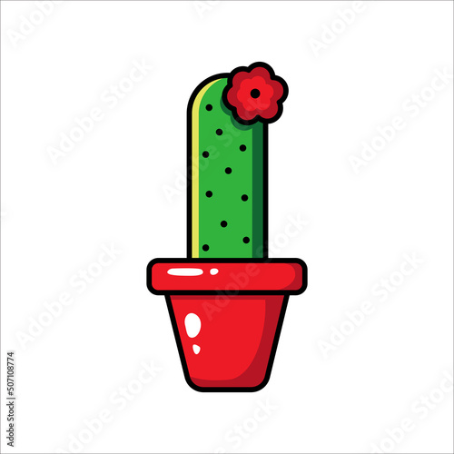 Flat illustration of a green flowering cactus in a red pot.