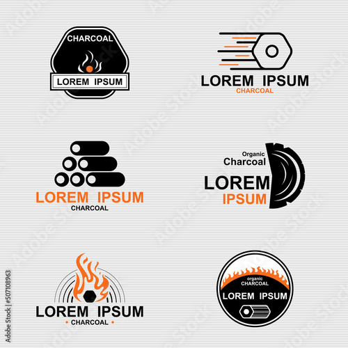 Black Organic Charcoal And Fire Logo Set - Vector