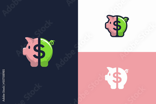 piggy bank illustration logo with dollar sign