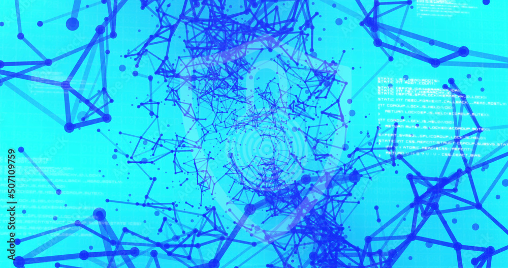 Image of digital shield with padlock over blue background with connections Image of digital shield with padlock over blue background with connections
