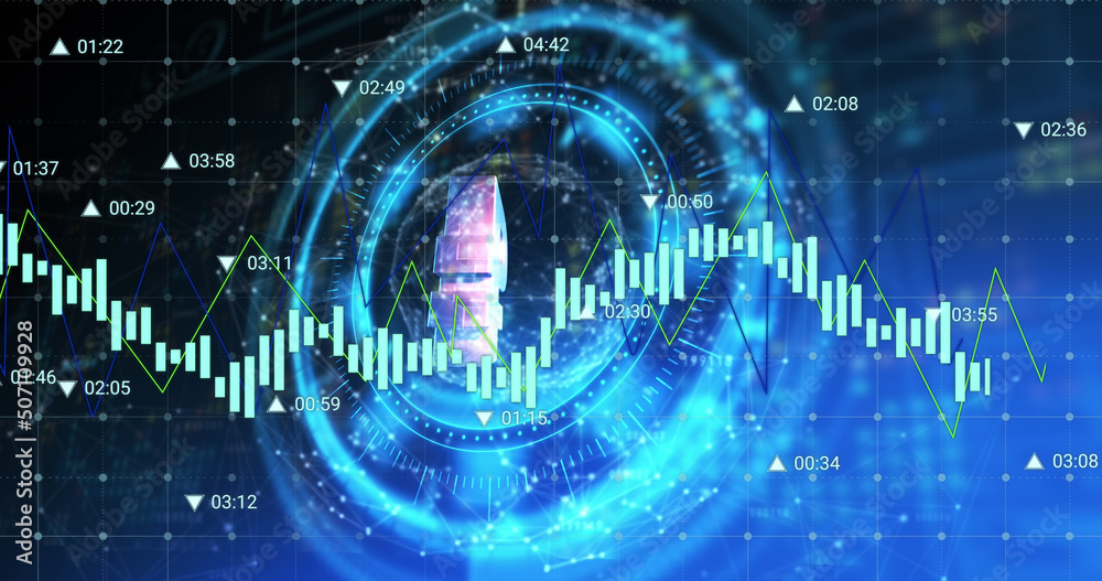 Image of russian ruble symbol on rotating safe lock over processing data Image of russian ruble symbol on rotating safe lock over processing data