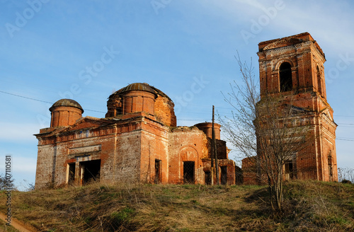 Fototapeta Ancient red brick stone ruined Russian Orthodox church