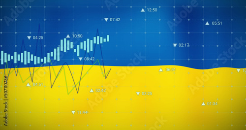 Image of financial graphs over flag of ukraine photo