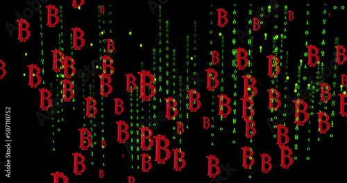 Wallpaper Mural Image of bitcoin symbols over black background with green letters Torontodigital.ca