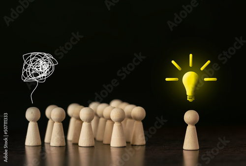 Wooden figurines in the shape of people silhouette, communication concept	
