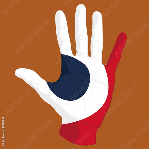 Images of the flag of France on a human hand.