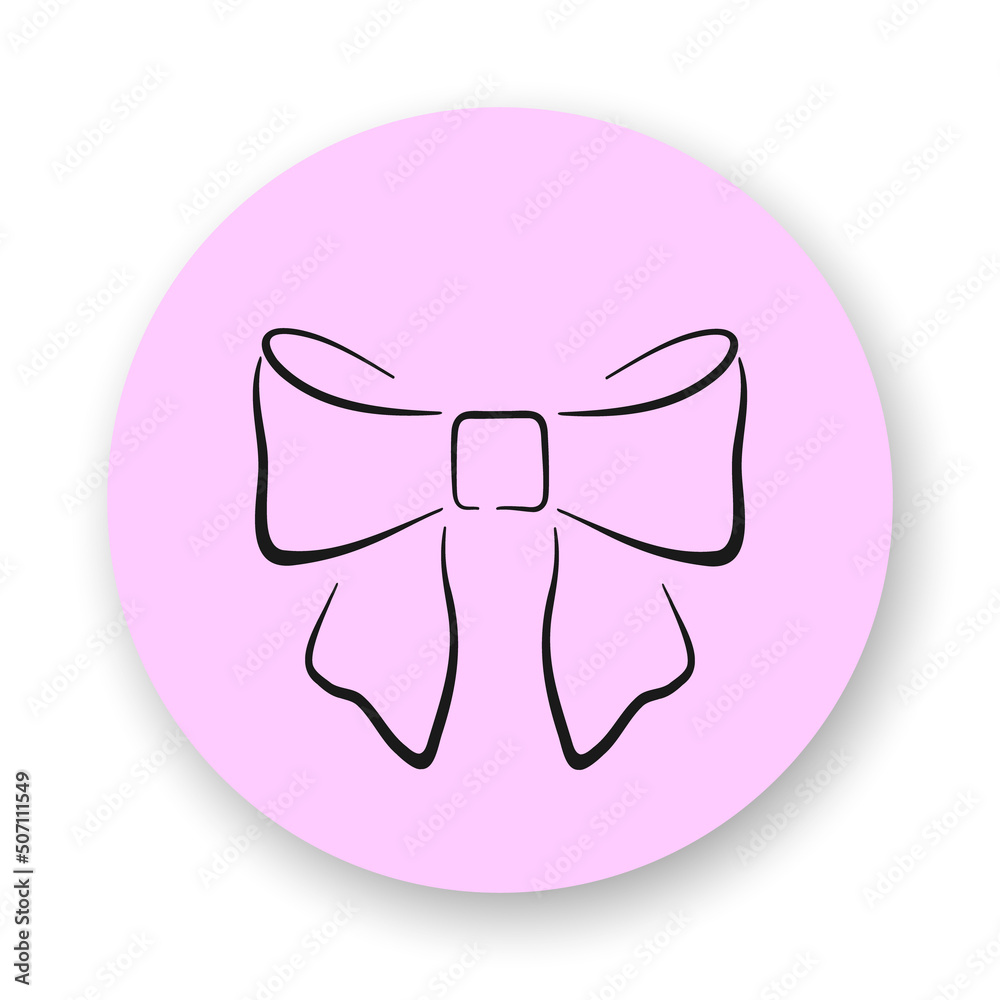 Ribbon bow flat icon. Doodle line drawing on pink background. Best for mobile apps, social media, highlights and web design. Ribbon bow flat icon. Doodle line drawing on pink background. Best for mobile apps, social media, highlights and web design.