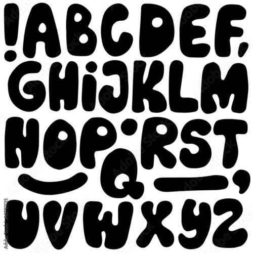 Obraz na płótnie Hand drawn bold black big letters and signs monochrome vector organic alphabet set w salonie