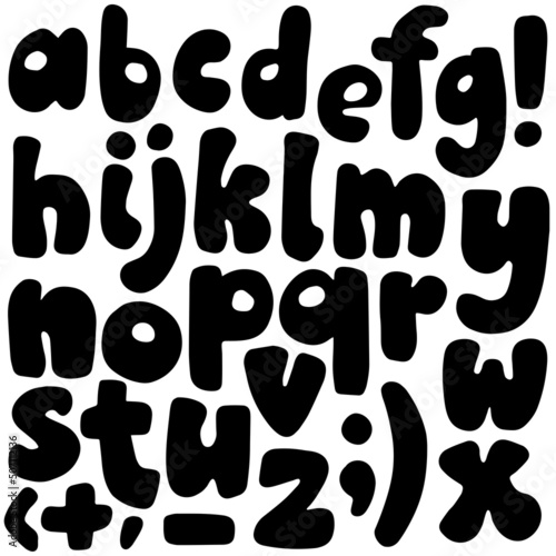 Obraz na płótnie Hand drawn bold black small letters and signs monochrome vector organic alphabet set w salonie