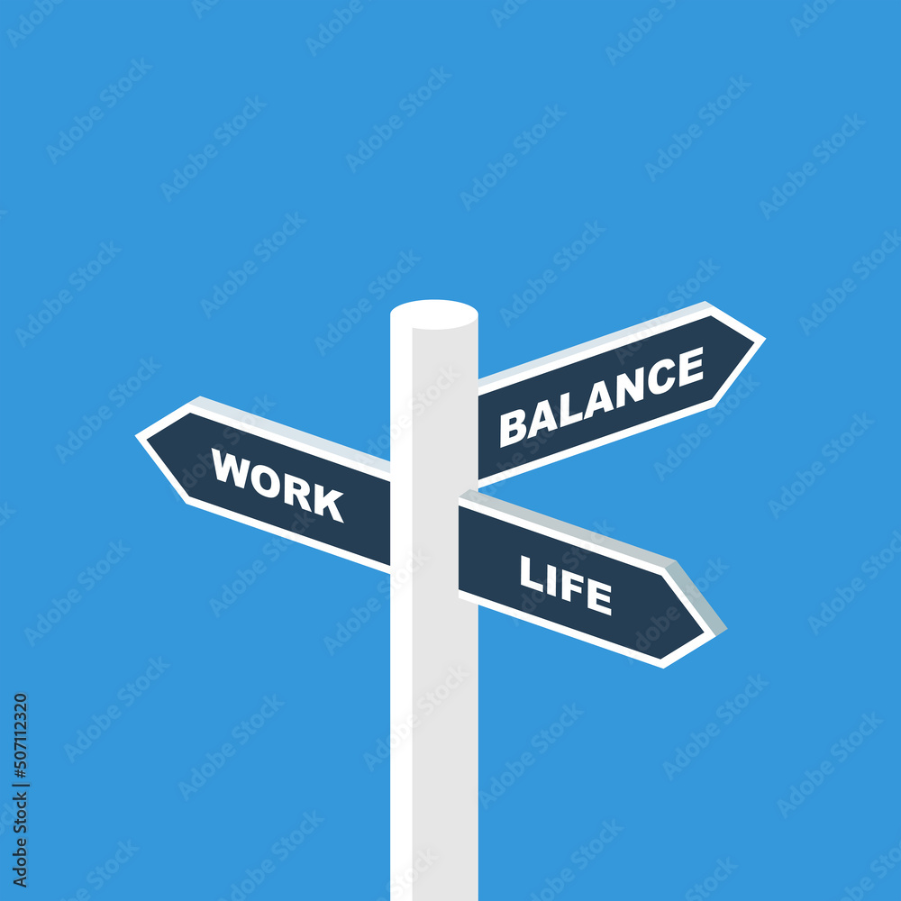 Work life balance. The sign shows three directions. Vector illustration isometric 3d design. Isolated on white background. Work life balance. The sign shows three directions. Vector illustration isometric 3d design. Isolated on white background.