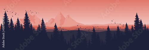 Canvas-taulu mountain landscape with pine tree silhouette vector illustration good for wallpa