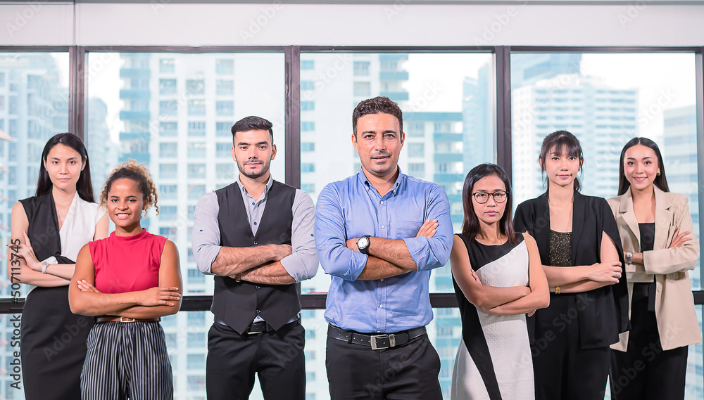 business people stand with confidence in modern office look to camera business people stand with confidence in modern office look to camera