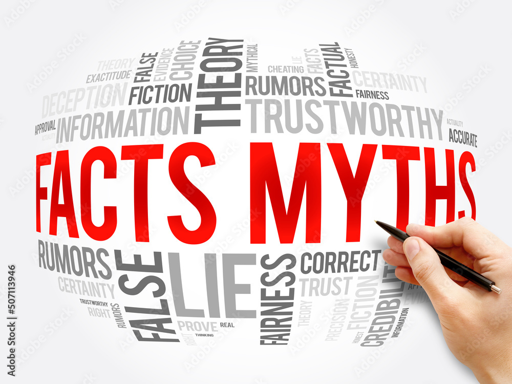 Facts - Myths word cloud collage, concept background Facts - Myths word cloud collage, concept background