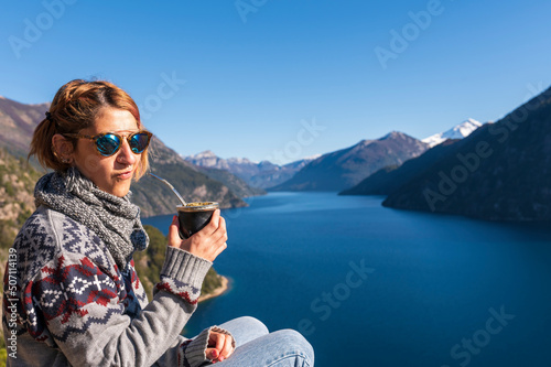 Enjoying some delicious mate on vacation between mountains and lakes. San Carlos de Bariloche, Argentina.