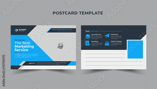 Corporate business or marketing agency postcard blue  and blacktemplate