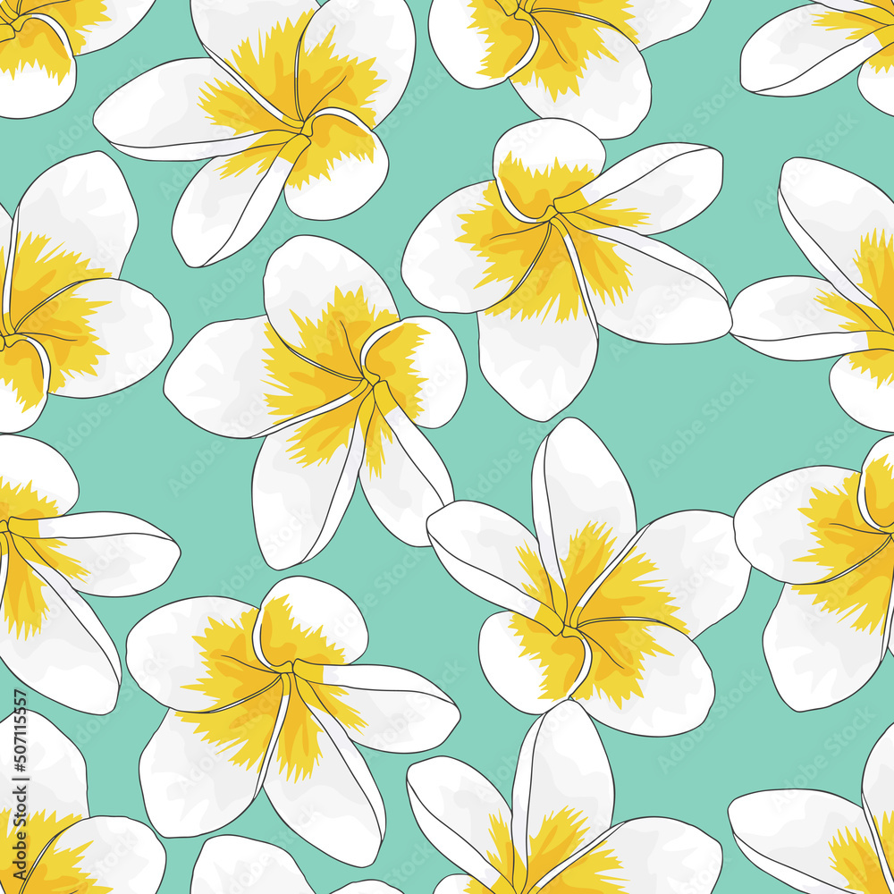 Fototapeta premium Plumeria Flowers, Floral Seamless Pattern Background
