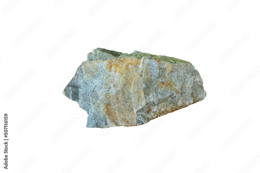Cut out a piece of raw quartzite metamorphic rock isolated on white background.