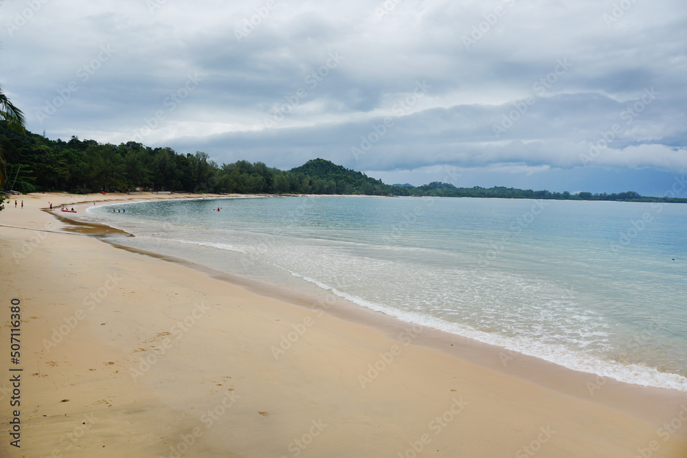 Sea landscape with the beautiful and clean sea with white sandy beaches on Koh Phayam Island in Ranong Province, Thailand.