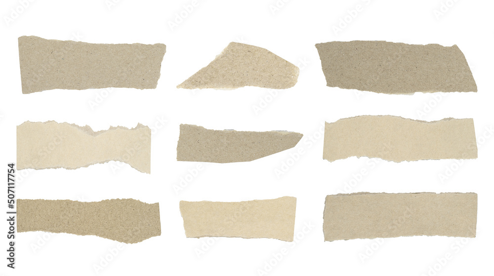 Recycled paper craft brown on a white background. Brown paper torn or ripped pieces of paper isolated clipping path