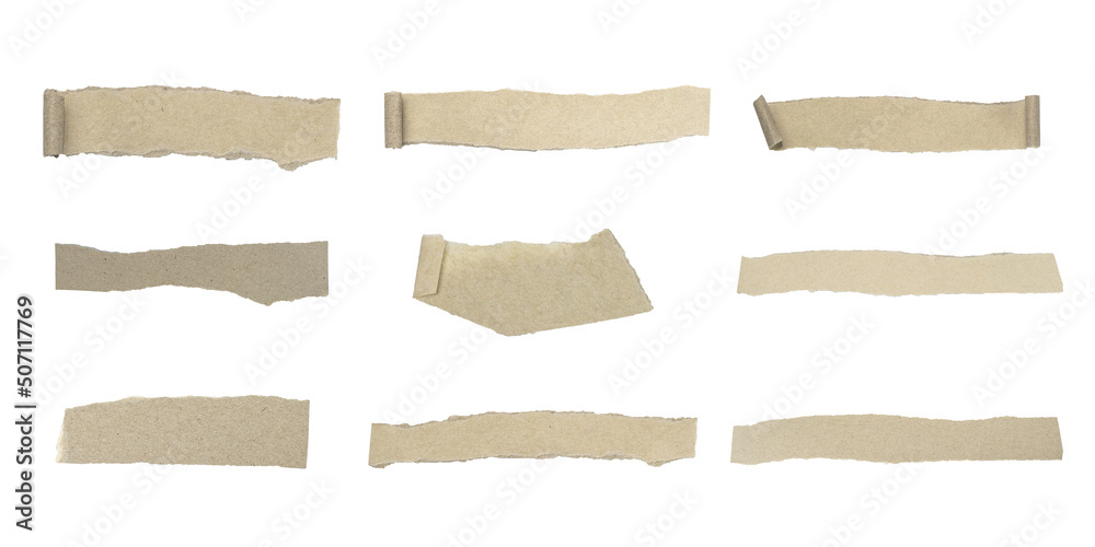 Recycled paper craft brown on a white background. Brown paper torn or ripped pieces of paper isolated clipping path