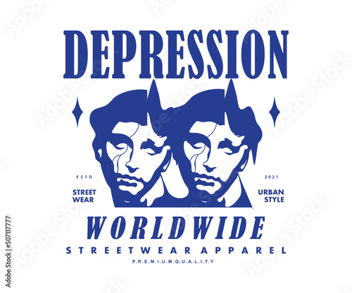 Depression people illustration Retro Poster t shirt design, vector graphic, typographic poster or tshirts street wear and Urban style