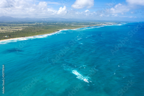 Stone cliff washes with Atlantic ocean. Macao beach. Dominican Republic. Aerial view © photopixel