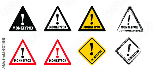 Cartoon monkey virus or monkeypox diagnoses. The virus belongs to the genus Orthopoxvirus in the family Poxviridae. infectious disease. Ape face. Vector monkey pox symbol or icon. Signboard
