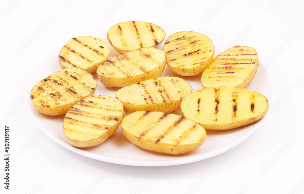 Grilled potatoes on a white background