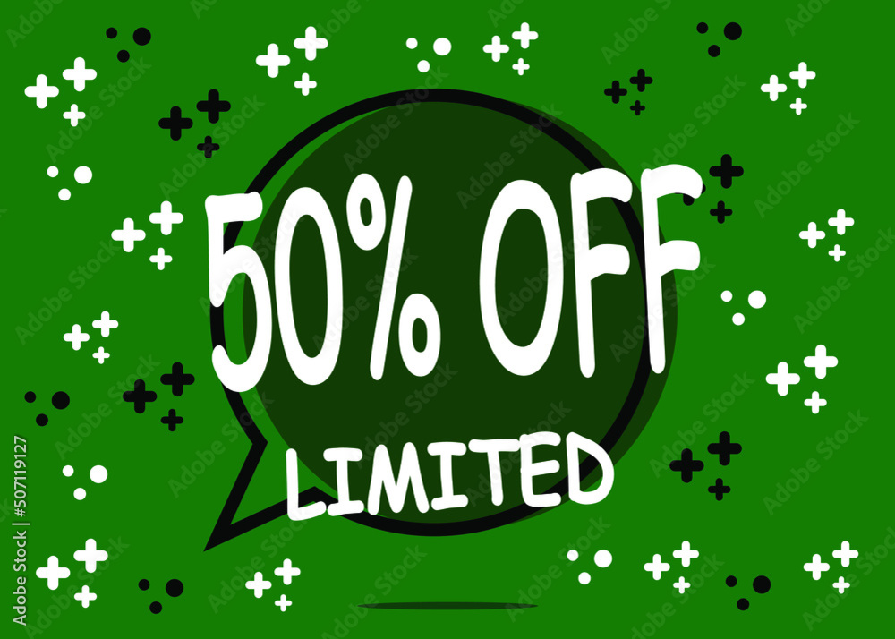Fototapeta premium 50% off limited units. Sale banner in the form of a balloon for promotion in green.