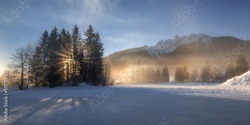 Morning in the mountain landscape of Italy