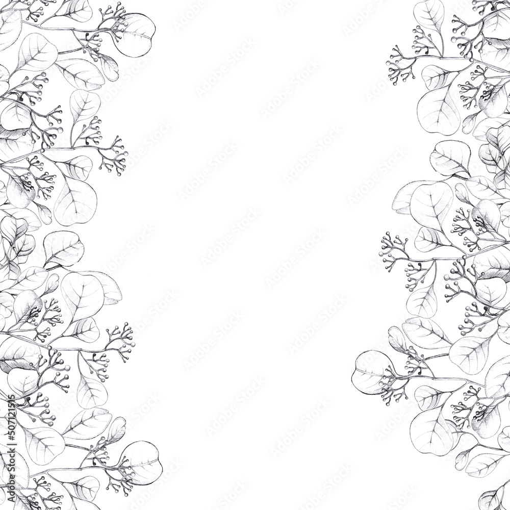 Yand drawing Flower border. Floral vertical banner with spring and summer blooming herbs. Yand drawing Flower border. Floral vertical banner with spring and summer blooming herbs.
