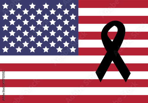 Bandera de EEUU con el lazo negro en señal de luto