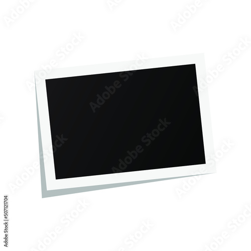 Black and white horizontal Polaroid photo frame with shadows. Vector illustration isolated on transparent background
