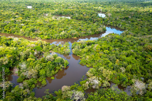Peru. Aerial view of Rio Momon. Top View of Amazon Rainforest, near Iquitos, Peru. South America.  © Curioso.Photography