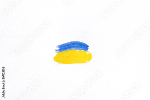 Painted Ukrainian flag on a white background. Isolate.