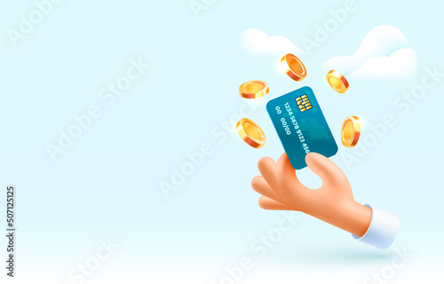 Hand hand holding a credit card icon, banner message. Vector