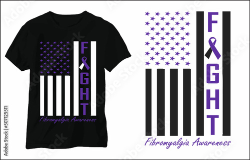 Fight Fibromyalgia Awareness T Shirt With USA Flag