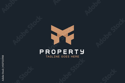 Property design vector for construction, home, real estate, building, property. Minimal awesome trendy professional logo design template on black background.
