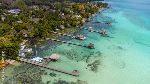 Bacalar lagoon in Mexico, beautiful piers and clear water photo