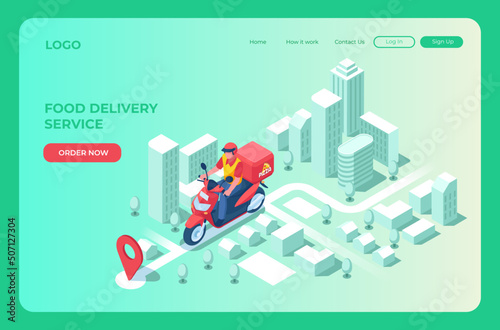 Fast food delivery isometric illustration concept for website and infographic template