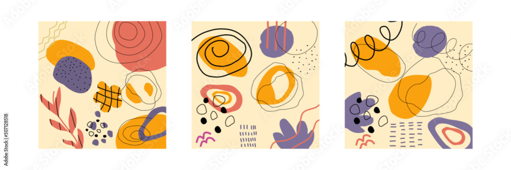 A set of modern, rich, vibrant abstractions. Decoration and print for textiles. Wallpaper. Vector stock illustration