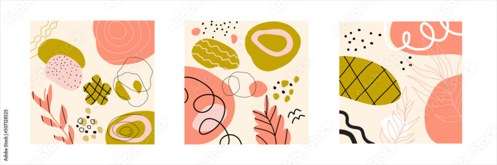 A set of bright posters. Orange pink colors. Vector stock illustration. interior decoration