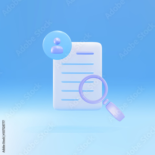 3d render documents personal data with magnifying glass.Vector illustration.
