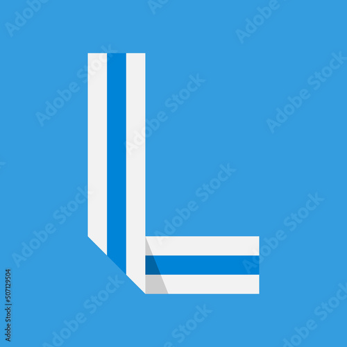 The letter L in the form of a rolled ribbon in the colors of the flag of Free Russia. Legion. Flat minimum trend.