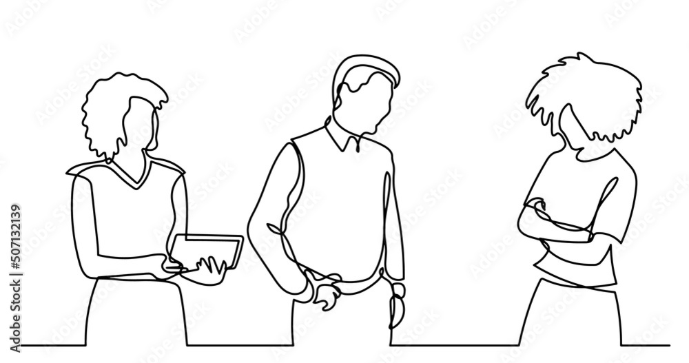 continuous line drawing of business people talking